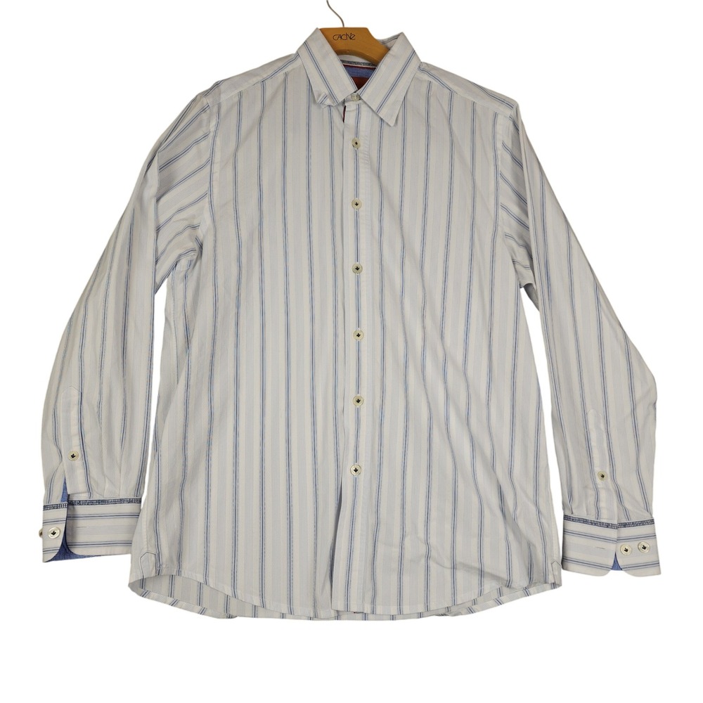 Tommy Bahama Denim Striped Button Down‎ Shirt Mens Medium M 100% Cotton